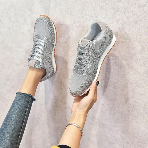 Dames Casual Mesh Sneakers Glitter Pailletten Ademend Platform Schoenen Chunky Mode Sportschoenen Voor Dagelijks Gebruik Unisex