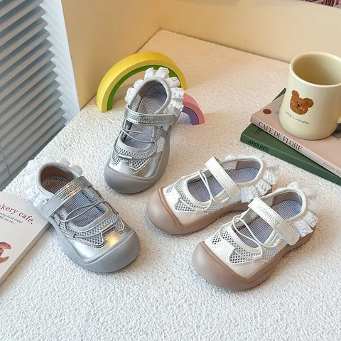 Sandali Sportivi da Bambina in Stile Balletto Mesh Traspirante Pizzo Scarpe da Principessa Pelle Microfibra Suola Morbida Antiscivolo