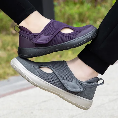 Chaussures de Marche Élargies pour Personnes Âgées Légères Respirantes en Maille Fly-knit Hommes Femmes Velcro Antidérapantes