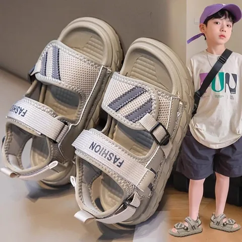 Boys Summer Sandals Non-slip Breathable Mesh Casual Beach Shoes With Hook-and-Loop Closure For Kids Students Toddlers