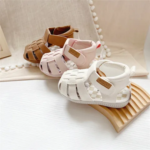 Sommer Kinder Sandalen Geschlossene Zehen Weiche Sohle Kleinkind Geflochtene Kunstleder Fischerschuhe Klettverschluss Jungen Mädchen Sandalen