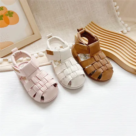 Sommer Kinder Sandalen Geschlossene Zehen Weiche Sohle Kleinkind Geflochtene Kunstleder Fischerschuhe Klettverschluss Jungen Mädchen Sandalen