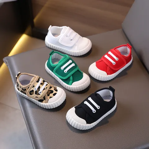 Kids Casual Canvas Shoes Low Top Hook and Loop Sneakers Leopard Print Soft Sole Toddler Board Shoes For Boys Girls