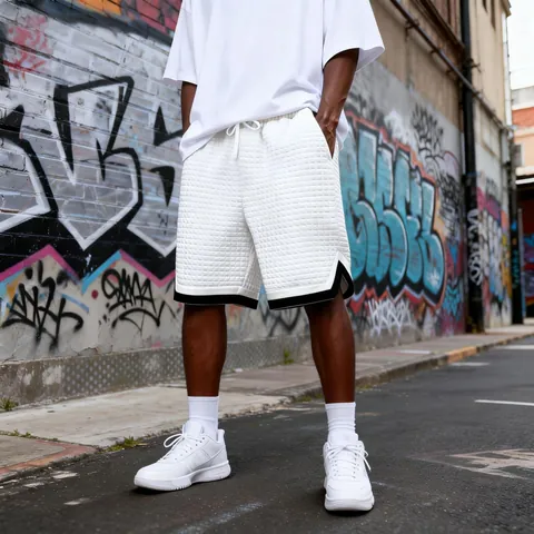 Men Casual Waffle Grid Shorts Drawstring Loose Straight Bottom Summer Breathable Sporty Streetwear Solid Color Fashion Outwear