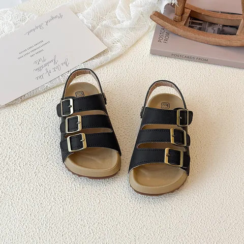 Kids Casual Sandals Open Toe Beach Shoes For Boys Girls Soft Cork Sole PU Upper Summer Toddler Fashion Hook And Loop Shoes
