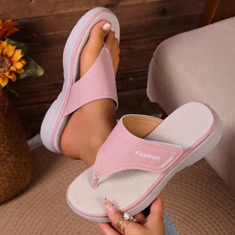 Women's Platform Wedge Flip Flops Sandals Summer Beach Casual Shoes Non-slip Artificial Leather Fashion Letter Slides