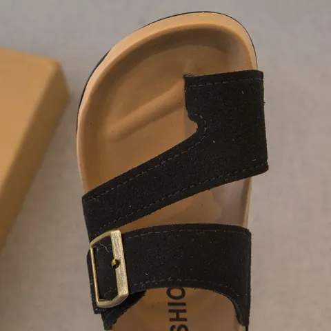 Kids Retro Roman Style Sandals For Girls Korean Fashion Toe Loop Slides Retro Metal Buckle Summer Princess Outdoor Beach Shoes