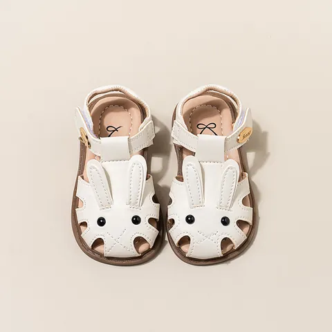 Toddler Girls Summer Sandals Cute Rabbit Ears Soft Sole Roman Princess Shoes Synthetic Leather White Dark Brown Fashion Baby Footwear