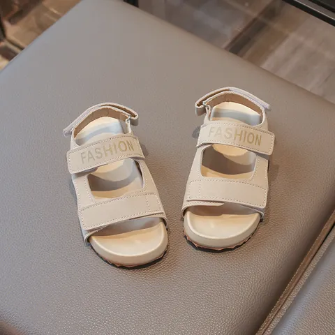 Kids Summer Sandals Cow Suede Leather Beach Shoes Boys Girls Open Toe Double Velcro Casual Fashion Flat Sandals Kids Shoes
