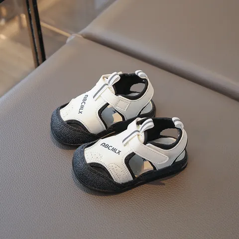 Toddler Boys Girls Summer Sandals Closed Toe Anti-Collision Walking Shoes Synthetic Leather Hook-And-Loop Non-Slip Rubber Sole Casual Infant Beach Shoes