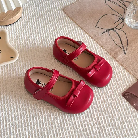 Girls Mary Jane Princess Shoes Bow Knot Patent Synthetic Leather Soft Sole Non-Slip Dance School Shoes For Toddler Kids