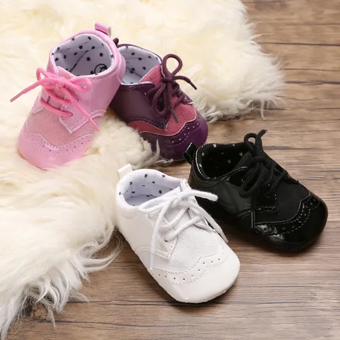 Infant Baby Walking Shoes Cotton Soft Sole Brogue Style Lace Up Non-Slip Pre-Walker Shoes For Boys Girls Casual First Walkers