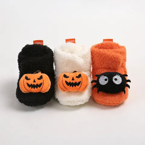 Baby Halloween Winter Plush Walking Shoes Cute Pumpkin Spider Monster Soft Sole Infant Toddler Warm Fleece Boots