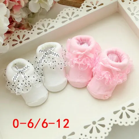 Baby Girl Lace Socks Combed Cotton Princess Bowknot Polka Dot Infant Christening Occasion Wedding Dress Socks For Newborn