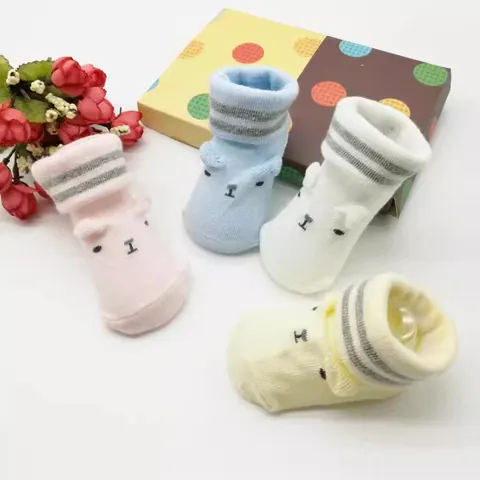 Newborn Combed Cotton Socks Breathable Anti Slip Infant Socks With 3D Ears Animal Pattern Baby Socks For Boys Girls