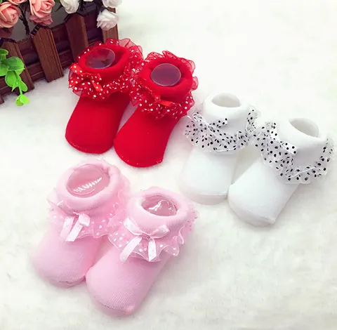 Baby Mädchen Spitze Blume Prinzessin Socken Polka Dot Schleife Gekämmte Baumwolle Atmungsaktiv Socken Für 0-12 Monate Kleinkinder