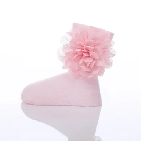 Newborn Infant Cotton Socks Large Chiffon Flower Decoration Soft Knitted Breathable Hosiery For Baby Girls 0-12 Months Christening Gift