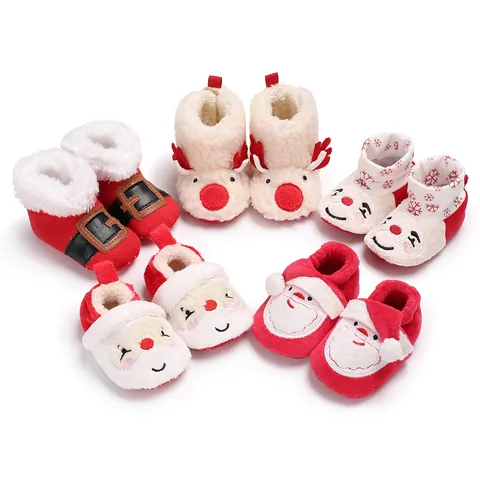 Baby Christmas First Walker Shoes Infant Toddler Winter Warm Soft Sole Anti-Slip Indoor Floor Socks Santa Claus Reindeer Newborn Booties Xmas Gift