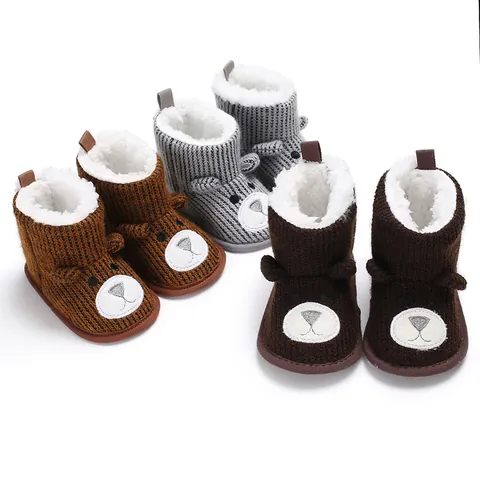 Infant Baby Snow Boots Winter Warm Fleece Lined Shoes Cartoon Teddy Bear Soft Sole Non-Slip Prewalker Shoes For Toddlers