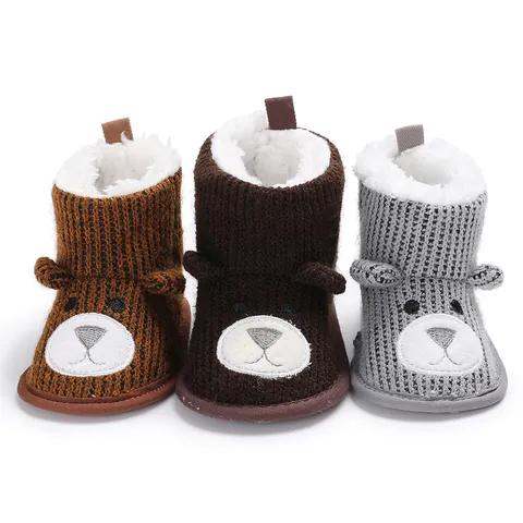 Infant Baby Snow Boots Winter Warm Fleece Lined Shoes Cartoon Teddy Bear Soft Sole Non-Slip Prewalker Shoes For Toddlers