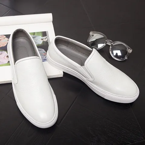 Herren Echtes Leder Lässige Loafer Slipper Atmungsaktiv Weiß Schwarz Hohl Geschnitten Mode Sneaker Für Den Alltag Schuhe