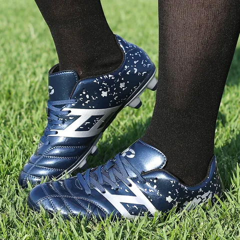 Professional Kids Soccer Shoes Anti-Slip TF Turf Cleats Dark Blue Synthetic Leather Athletic Training Football Shoes For Boys