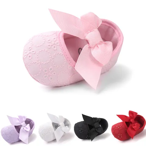 Baby Mädchen Stickerei Prinzessin Schuhe Floral Weiche Sohle Lauflernschuhe Kleinkind Schuhe mit Großer Schleife für Neugeborene