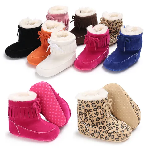 Baby Snow Boots Infant Winter Warm Fleece Lined First Walker Shoes Faux Suede Tassel Bow Anti-Slip Boots Newborn Toddler