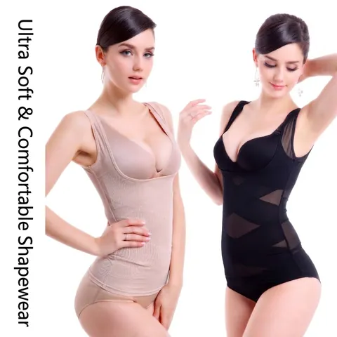 Women Ultra Thin Seamless Shapewear Vest U-Neck Tummy Control Waist Trainer Postpartum Body Shaper Nylon Mesh Corset Top