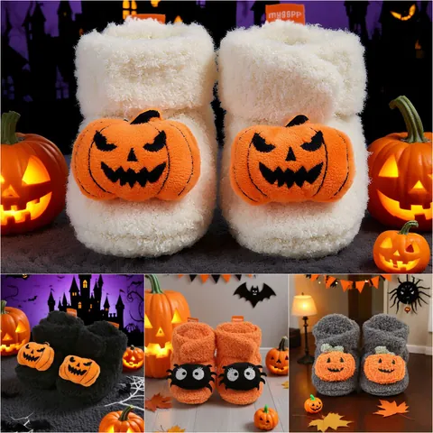 Baby Christmas Halloween Warm Winter Shoes Soft Sole Booties First Walkers Infant Cartoon Pumpkin Santa Claus Reindeer Boots