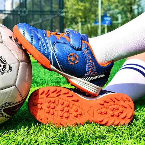 Kids TF Soccer Shoes Artificial Leather Rubber Studs Training Soccer Cleats For Boys Girls Indoor Outdoor Turf Students