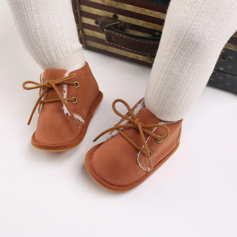 Baby Winter Warm Pre-walker Shoes Thickened Plush Lined Infant Boots Faux Suede Toddler First Walker Shoes With Rubber Sole