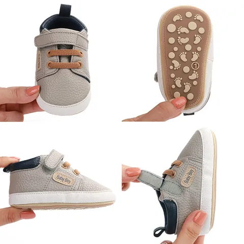 Infant Baby Boy Walking Shoes PU Leather Breathable Anti-Slip Soft Sole Casual First Walkers Magic Sticker Closure Toddler Shoes