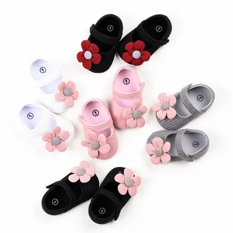 Baby Girl Princess Shoes Woolen Knit Soft Sole Toddler Shoes with 3D Flower Decoration Infant Prewalker Shoes