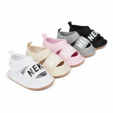 Summer Baby First Walkers Toddler Sandals Non-slip Soft Sole Canvas Shoes For Boys Girls Newborn Infant Baby Casual Sandals With Hook And Loop