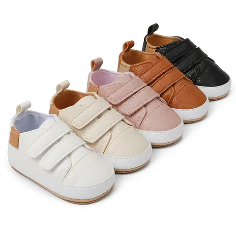 PU Leather Baby First Walker Shoes Casual Non-slip Soft Sole Infant Sneakers With Double Velcro Closure For Newborn Boys Girls
