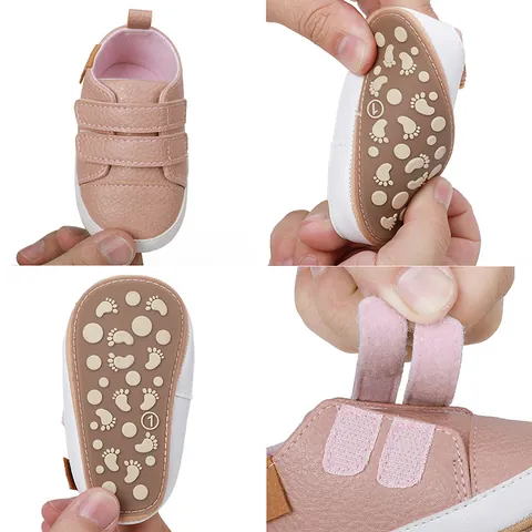 0-1 Year Old Infant Baby Walking Shoes Soft Sole Anti-Slip Faux Leather Hook-And-Loop Prewalker Sneakers For Boys Girls
