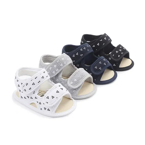 Summer Baby Sandals Soft Sole Canvas Infants Prewalker Shoes Triangle Pattern Hook And Loop Toddler Walking Shoes