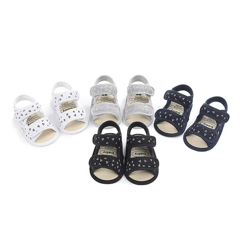 Summer Baby Sandals Soft Sole Canvas Infants Prewalker Shoes Triangle Pattern Hook And Loop Toddler Walking Shoes
