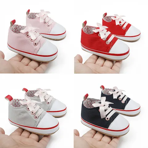 Infant Baby Girls Prewalker Shoes Canvas Bow Soft Sole Non Slip First Walkers Polka Dot Lining Casual Indoor Outdoor Shoes