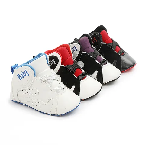 Infant Toddler High Top Basketball Style Walking Shoes Artificial PU Leather Soft Sole Non-Slip Baby First Walkers For Boys Girls
