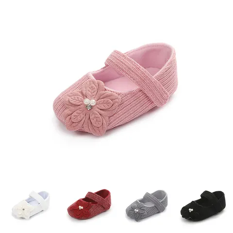 Scarpe Primi Passi Neonata Suola Morbida Principessa Cotone Mary Jane Con Fiore 3D Perla Strass Antiscivolo Scarpe Pre-passi