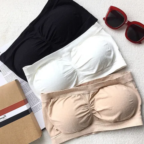 Women Seamless Bandeau Bra Strapless Bandeau Top With Removable Pads Ribbed Stretchy Comfortable Underwear For Daily Wearing