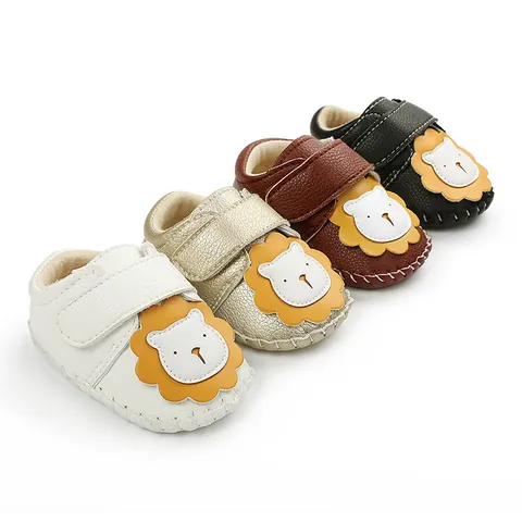 Baby First Walkers Lion Pattern Cartoon PU Leather Toddler Shoes Soft Sole Non-Slip Hook and Loop Prewalker Shoes for Infants