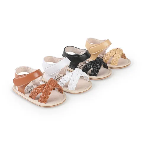 Infant Baby Walking Shoes 0-1 Year Old Girls PU Leather Braided Sandals Non-Slip Soft Sole Prewalker Shoes With Hook And Loop