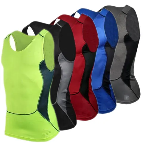 Heren Compressie Sport Tanktop Polyester Elastaan Sneldrogend Ademend Mouwloos Top Voor Training Hardlopen Fitness Basketbal
