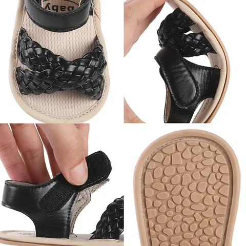 Infant Baby Walking Shoes 0-1 Year Old Girls PU Leather Braided Sandals Non-Slip Soft Sole Prewalker Shoes With Hook And Loop