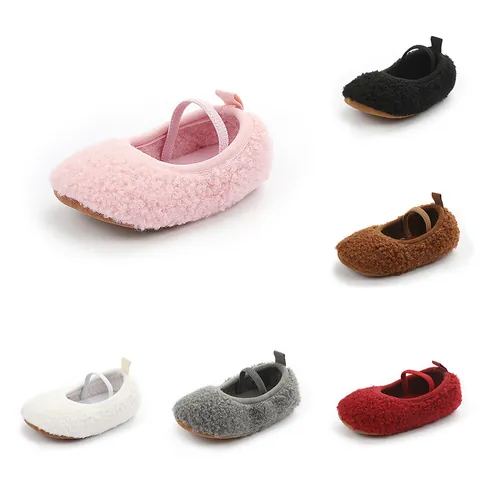 Infant Baby Winter Warm Artificial Fur Bow Prewalker Shoes Non-Slip Soft Sole Newborn First Walker Booties