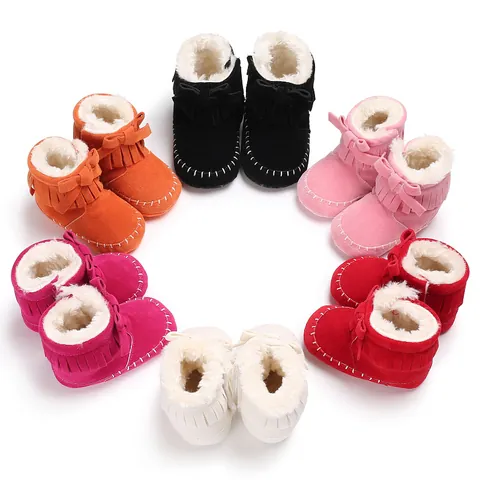 Infant Baby Winter Warm Snow Boots Fabric Faux Suede Fringes Bow Soft Sole Prewalker Shoes For Toddler Boys Girls