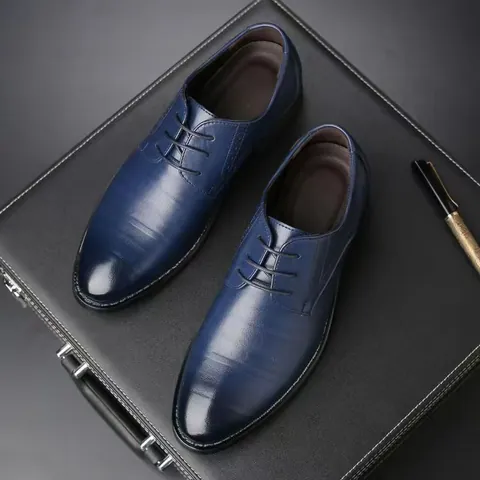 Men British Style Pointed Toe Business Casual Leather Shoes Lace Up Brogue Synthetic Leather Formal Dress Shoes For Office